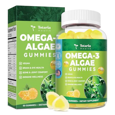 10-in-1 Vegan Omega-3 Gummies 1500mg with DHA 600mg, EPA 400mg, Phytosterols, Turmeric, CoQ10, Phosphatidylserine, Monk Fruit, Algae Omega 3 Supplement Fish Oil Alternative for Adults & Teens - 60 Cts