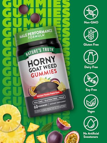 Nature's Truth Horny Goat Weed Gummies | 60 Count | with Maca Root | Vegan, Non-GMO & Gluten Free Supplement for Men | Passion Punch Flavor