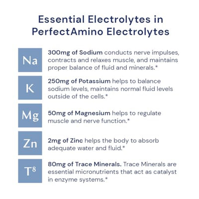 BodyHealth PerfectAmino Electrolytes Powder No Sugar, Keto Sugar Free Fasting Electrolytes Drink Mix, Hydration Powder with Trace Minerals - Mixed Berry - 60 Servings
