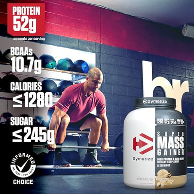 Dymatize Super Mass Gainer Protein Powder, Gourmet Vanilla, 52g Protein, 1g Creatine, 1280 Calories, 10.7g BCAAs, 245g Carbs, Contains Whey Protein Powder, Isolate, and Casein (8 Servings)