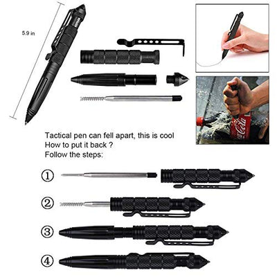 KEPEAK Military Tactical Pen, Professional Self Defense Pen, Emergency Glass Breaker Pen - Tungsten Steel, Writing EDC Survival Tool with 6 Refill