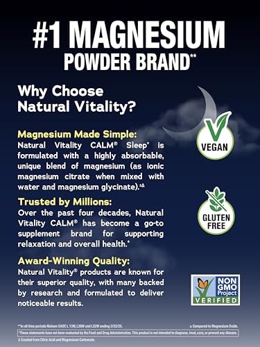 Natural Vitality Calm Sleep Melatonin and Magnesium 16oz Powder | With L-Theanine and GABA | Mixed Berry Flavred Drink Mix | Non-GMO & Vegan Supplement