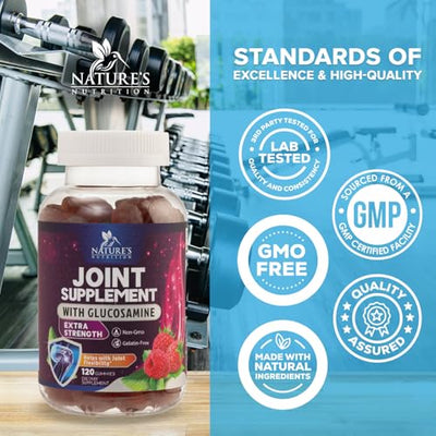 Joint Support Gummies - Glucosamine Plus Vitamin E Nature's Joint Support Supplement for Occasional Discomfort for Back, Knees & Hands - Cartilage & Joint Health & Flexibility Support - 120 Gummies