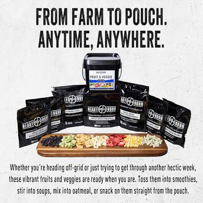 Ready Hour, Fruit & Veggie Mix, Non-Perishable Freeze-Dried Food, 30-Year Shelf Life, Portable Emergency and Adventure Food Supply, Durable Flood Safe Container, 56 Servings