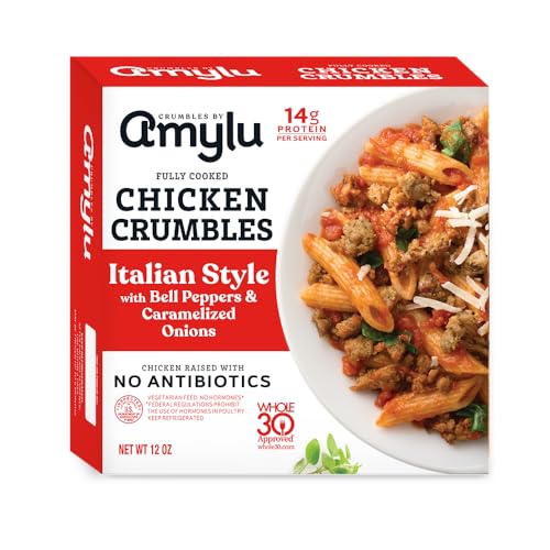 Amylu Foods Italian Style Chicken Crumbles, Natural Ingredients, 14g of Protein, GAP Certified Chicken Raised with No Antibiotics, Fully Cooked, Gluten-Free, Pork-Free, No Nitrates or Nitrites, 12 oz