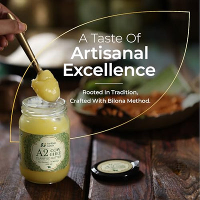 Sarthak Satvik A2 Cow Ghee Grass Fed Clarified Butter, 16.90 Oz Unsalted and Original, Ancient Bilona Made, Free Grazing, Desi Ghee, Pasture Raised Indigenous Breed Cows, Sustainably Sourced, 500 ml