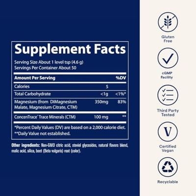 Trace Minerals | Stress-X Magnesium Powder | Stress Relief, Regularity, Relax, Sleep, Energy, Relaxes Muscles, Cell Function | Non-GMO, Gluten Free, and Certified Vegan | Raspberry Lemon Flavor|8.5 oz