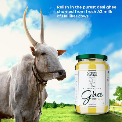Grass Fed A2 Ghee 23 oz (700 ml) – Bilona Desi Cow Clarified Butter | Lactose Free, Pasture Raised by Organic Mandya