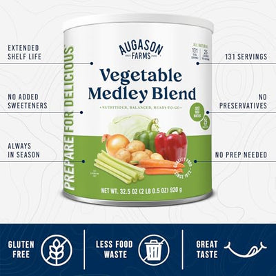 Augason Farms Vegetable Medley Blend Can - Dehydrated Mixed Veggies - Gluten Free Emergency Food Supply with Long Shelf Life for Survival, Disaster Prep & Everyday Meals - 131 Servings