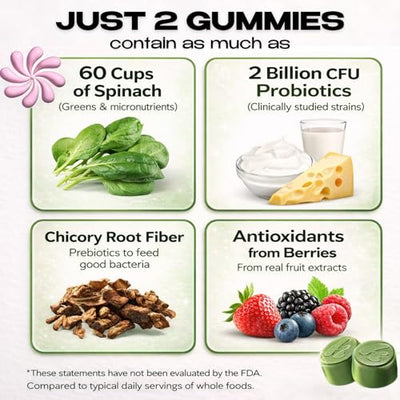 Kiala Nutrition Super Greens Gummies with 11x Organic Greens, Pre, Post & Probiotics, Antioxidants, Multivitamin, Fiber Supplement Supports Gut Health & Digestion, Dairy Free, Vegetarian, 60 Count