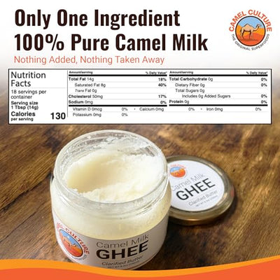 Camel Culture Grassfed Camel Milk Ghee w/Immune Boosting Protein – Rich Buttery Flavour, Low-Lactose, 8.5 oz Delicious Clarified Butter for Cooking, & Baking