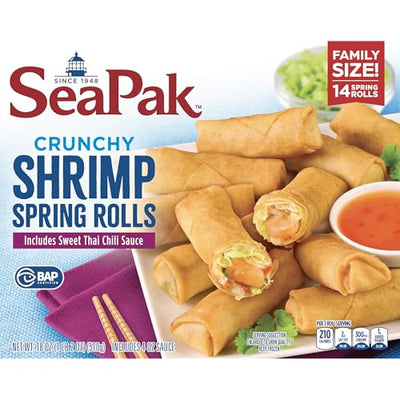 SeaPak Frozen Meals - Shrimp Spring Rolls with Sweet Chili Sauce, Easy to Bake Frozen Appetizers for Parties, 18 oz Spring Roll Delight