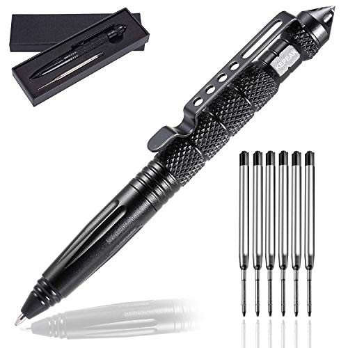 KEPEAK Military Tactical Pen, Professional Self Defense Pen, Emergency Glass Breaker Pen - Tungsten Steel, Writing EDC Survival Tool with 6 Refill