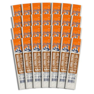 Archer Jerky Mini Turkey Jerky Sticks - All Natural Turkey Sticks, Protein Snack for People, Individually Wrapped Meat Minis, Gluten Free, Keto, Original Flavor - 0.5 oz (Pack of 28)