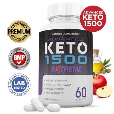 (2 Pack) Advanced Keto 1500 Extreme Pills 1675MG New & Improved Formula Contains Apple Cider Vinegar Extra Virgin Olive Oil Powder Green Tea Leaf 120 Capsules