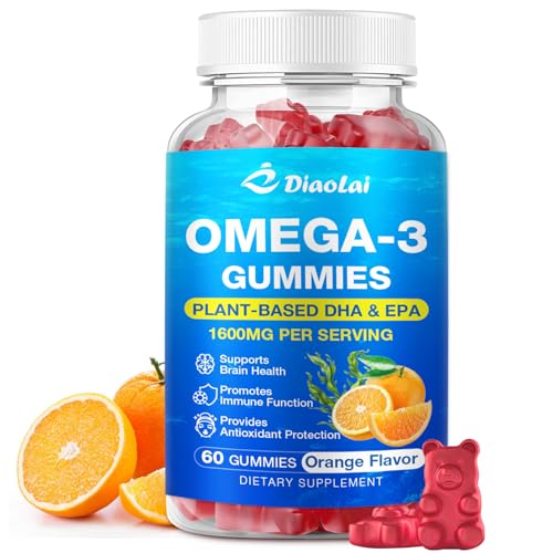 Vegan Omega-3 Gummies for Adults – Sugar-Free, Algae-Based DHA 600mg & EPA 300mg, with Vitamins A, C, E, Zinc – Omega 3 Fish Oil Alternative, 60 Count
