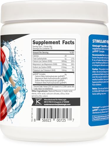 Ketologic Keto BHB (Patriot Pop Flavor) 30 Servings - Exogenous Ketone Supplement with goBHB, Beta-Hydroxybutyrate Salts