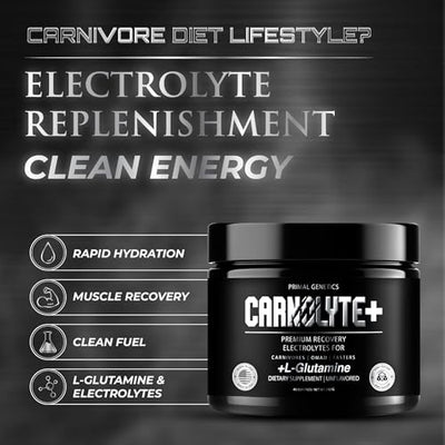 PRIMAL GENETICS CARNOLYTE+ Carnivore Electrolytes Powder Unflavored – Fasting Salts - Cellular Hydration, Gut Support & Muscle Preservation – Zero Sugar, Carb Free Keto Electrolytes – 45 Day Supply