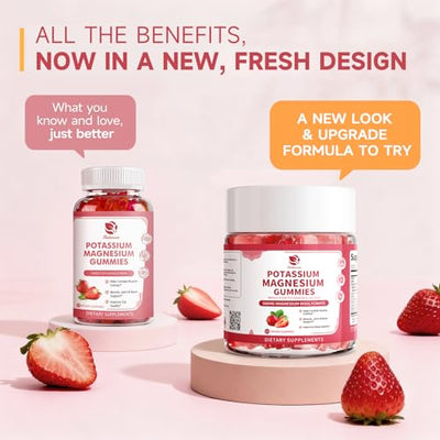 (2 Pack) Magnesium Potassium Supplement Gummies - New Formula Calm Magnesium Bisglycinate Gummies & Plant Potassium Plus Chia Seeds, B6, D3, K2 & Calcium for Sleep, Leg Cramps & Muscle -Vegan,60 Count