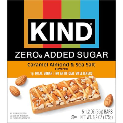 KIND ZERO Added Sugar Bars, Caramel Almond & Sea Salt, Keto Friendly Snacks, Gluten Free, 5g Protein, 5 Count