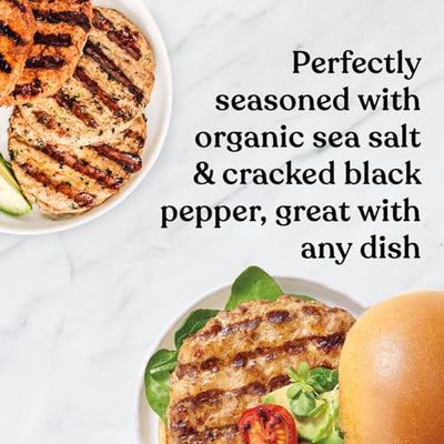 Amylu Foods Organic Sea Salt & Cracked Black Pepper Chicken Burger, Natural Ingredients,19g of Protein, Chicken Raised with No Antibiotics, Fully Cooked, Dairy-Free, Gluten-Free, Pork-Free, Whole30, No Nitrates or Nitrites, 8 oz