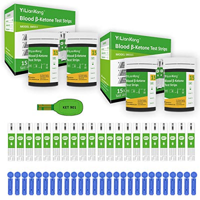 60 Blood Ketone Test Strips & 60 Lancets. Ideal for The Keto Diet and Ketosis Monitoring. (Model SM311 Suitable for YiLianKang PM900B Ketone Meter)