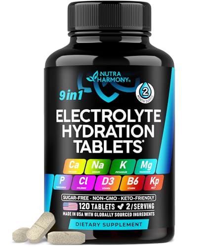 Electrolytes - Electrolyte Tablets with Magnesium, Sodium, Potassium, Chloride, Vitamins D3 & B6, Kelp Powder - Salt Pills - Made in USA - Oral Tablets as Capsules - Vegan & Keto Friendly - 120 Tabs