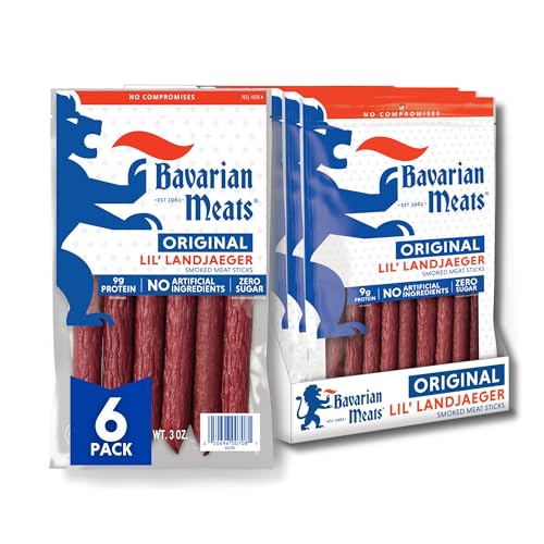 Bavarian Meats Lil' Landjaeger Meat Sticks, Smoked Sausage Protein Snacks, Zero Sugar, Great Source of Protein, Gluten Free, Keto Friendly Low Carb Snack, 3 Ounce (Pack of 6)