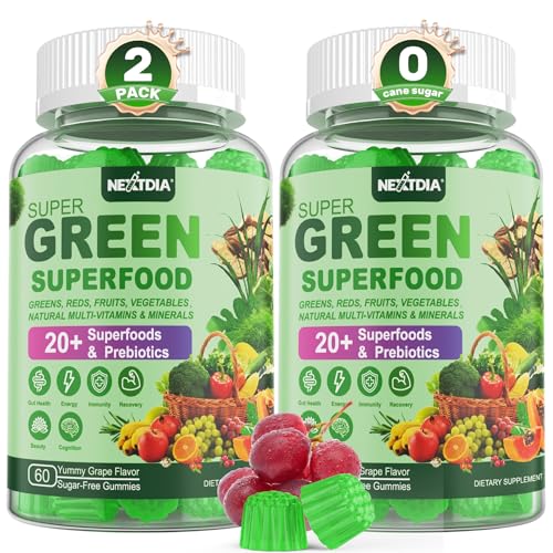 Super Greens Multivitamin Gummies, Daily Greens Superfood Gummies w/Spirulina, Chlorella, Multivitamins, Prebiotic Fiber, Adaptogens, Support Digestive & Gut Health, Immunity, Focus & Energy, 120Cts