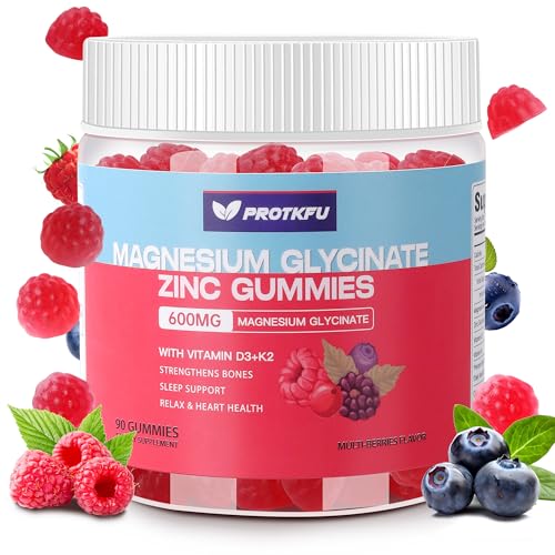 90 CT Magnesium Glycinate Gummies 600mg, Sugar Free Magnesium Gummies w/Zinc & Vitamin D3 & K2 - Magnesium Supplements for Sleep, Supports Bone Health, Nerve & Immune Function