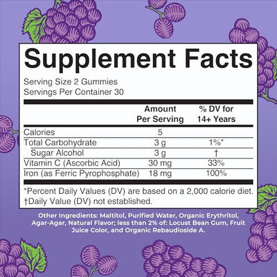 MaryRuth's Iron Gummies for 14+ with Vitamin C for Absorption | Sugar Free | Gummy Iron Supplement + VIT C | Energy Metabolism | Cellular Health | Immune Support | Vegan | Non-GMO | 60 Count