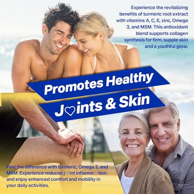 Vegan Omega-3 Gummies 1000mg + Turmeric - Omega 3 Fish Oil Alternative for Adults - Algae DHA 600mg & EPA 300mg, Vitamins A, C, E, Zinc & MSM, Sugar Free, 60 Cts