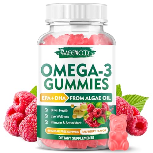 Vegan Omega-3 Gummies 1000mg, Omega 3 Fish Oil Alternative for Adults, Algae-Based DHA 600mg & EPA 300mg + Vitamins A, C, E, Zinc, Supports Eye & Immune Health, No Fish Taste, 60 Count