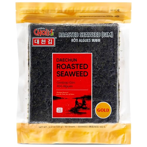 CHOI's 1(Daechun) Roasted Seaweed, Gim, Sushi Nori /(50 full sheets) /Gold Grade/Product of Korea/Kimbap, Gimbap, Keto, Gluten Free, Full of Fiber, Vitamin, Mineral, High protein
