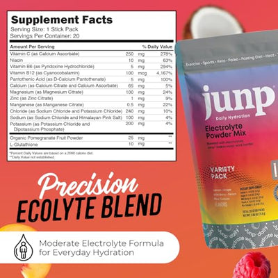JUNP Sugar Free Electrolytes Powder Packets for Water Instant Hydration Packets with Salt & Potassium, Zero Calorie No Carbs No Sugar Keto Electrolyte Drink Mix Sticks, 5 Flavor Variety Pack, 5 Count