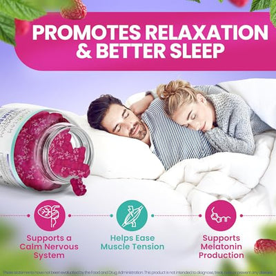 Sugar Free Magnesium Gummies - Calming Anti-Stress Gummies, Magnesium Supplement to Support Stress Relief, Sleep, Heart Health, Nerves, Muscles and Bones, Kids, Adults, Vegan, High Absorption, Non-GMO