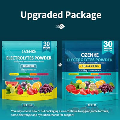 OZENKE Electrolytes Powder Packets, 30 Sticks Hydration Packets Sugar Free, Electrolyte Drink Mix Travel Electrolyte Packets for Rapid Hydration, 6 Flavors