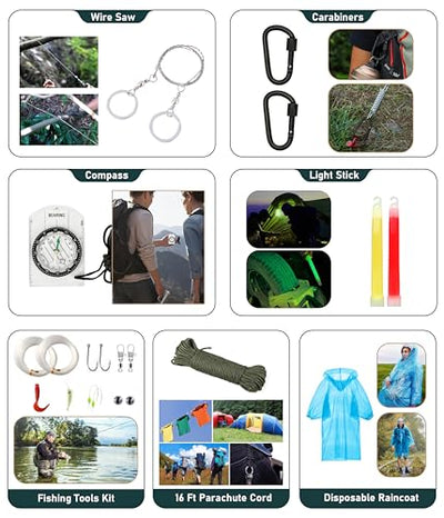 Survival Kit, 262Pcs Survival Gear and Supplies with First Aid Kit Pouch and Crossbody Bag, Emergency Kit with Tent, Camping Axe Hammer, Survival Shovel w/Pick, Bug Out Bag Gifts for Men Women