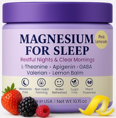Magnesium Glycinate Powder for Sleep - Magnesium Sleep Aid Without Melatonin - Natural Sleep Drink Mix with GABA, L-Theanine, Apigenin, Valerian & Lemon Balm