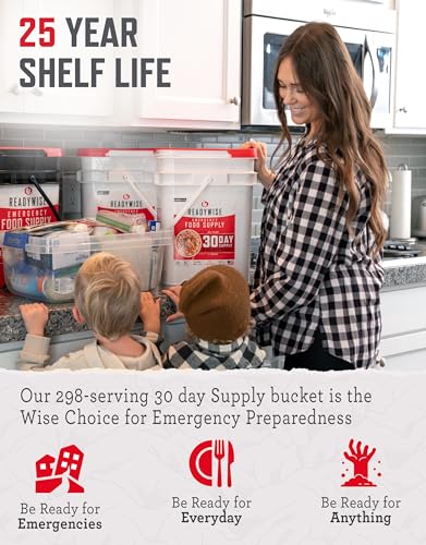ReadyWise 30 Day Emergency Food Supply - 296 Servings, 2 Buckets, Freeze Dried Protein Meals, Survival Food Storage, Ready to Eat, up to 25 Year Shelf Life