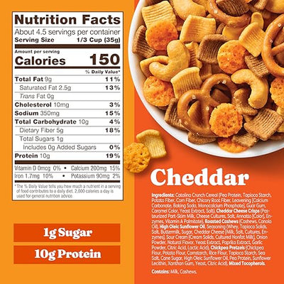 Catalina Crunch Protein Snack Mix with Cheese Crisps - 10g Protein, 1g Sugar per Serving - Good Source of Fiber, Keto, Gluten Free - Cheddar, 5.25 Ounce Bag (Pack of 1)