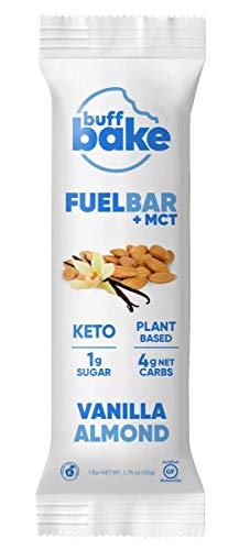 Buff Bake Fuel Bar Keto Protein Bars | Vegan, Low Carb, Low Sugar, Non Dairy, Gluten Free | 12g Plant Based Protein Snack Bars | MCT, Energy, Fiber | 1g Sugar, 4g Net Carbs | Vanilla Almond, 12 Pack