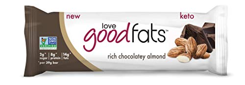 Love Good Fats Bars (Keto Bar, Keto Snacks for Keto Diet, Low Carb Snacks for Low Carb Diet, Low Net Carbs, Gluten Free, Non-GMO) - 12 Bars x 39g Each, Rich Chocolatey Almond