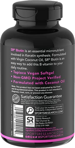 Biotin (10,000mcg) with Organic Coconut Oil | Supports Healthy Hair, Skin & Nails | Non-GMO Verified & Vegan Certified (120 Veggie-Softgels)
