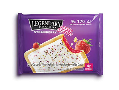 Legendary Foods Tasty Pastry Toaster Pastries | Ideal Low Carb Keto Breakfast | No Added Sugar | Balanced Keto Snacks to Go | Gluten Free | Just Pop in the Microwave! (Strawberry, 1.7oz 10 Pack)