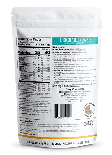Good Dees Low Carb Baking Mix, Chocolate Brownie Mix, Keto Baking Mix, No Sugar Added, Gluten Free, Grain-Free, Nut-Free, Soy-Free, Diabetic, Atkins & WW Friendly (1g Net Carbs, 12 Servings)