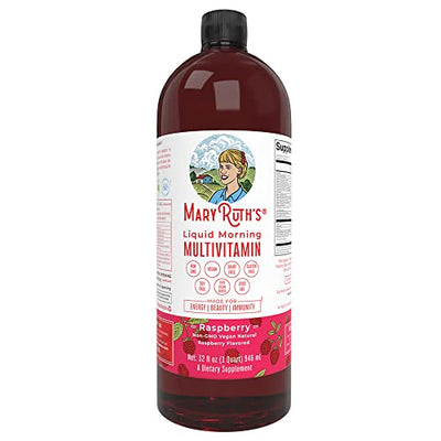 Liquid Multivitamin for Men & Women by MaryRuth's, Vegan Vitamin A, B, C, D3, E & Amino Acids, Sugar Free, 1 Month Supply,Raspberry, 32 Fl Oz