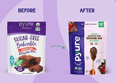 Pyure Organic Chocolate Fudge Brownie Mix, Sugar-Free, Keto, Low Carb, Makes 12 Brownies, 10.5 Ounce (Pack of 1)