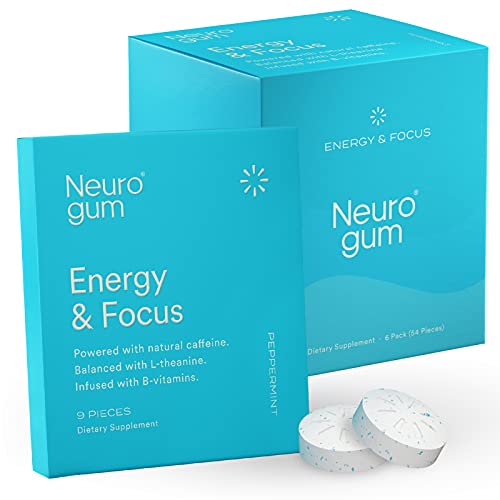 Neuro Gum Energy and Focus | Nootropic Caffeine + L-theanine + B Vitamins | Sugar Free + Gluten Free + Non GMO + Vegan | Peppermint Flavor (54 Count)