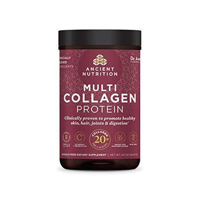 Collagen Powder Protein with Vitamin C and Probiotics by Ancient Nutrition, Multi Collagen Protein, Unflavored, 24 Servings, Hydrolyzed Collagen Peptides Supports Skin and Nails, Gut Health, 8.6oz